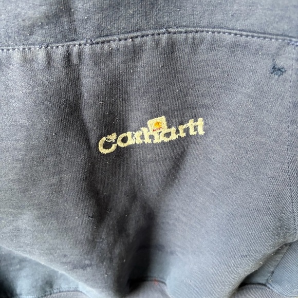Mens Carhartt Navy Blue Distressed Sweatshirt with Gold Logo Men’s Size L - Picture 3 of 6